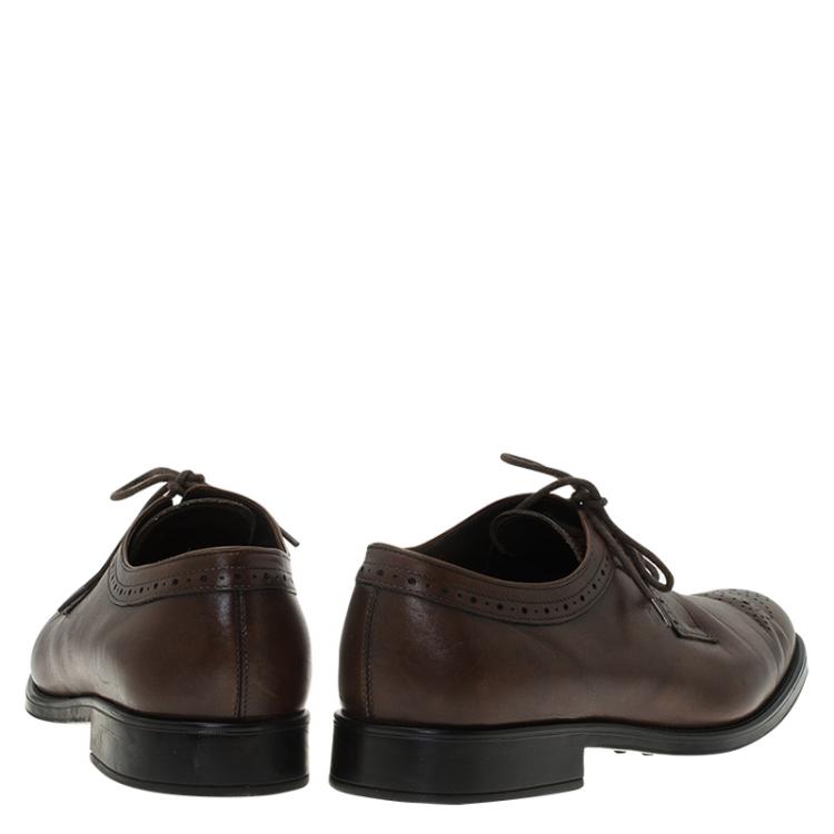 Pre Owned Tod's Brown Leather Brogue Lace Up Oxfords Size 43