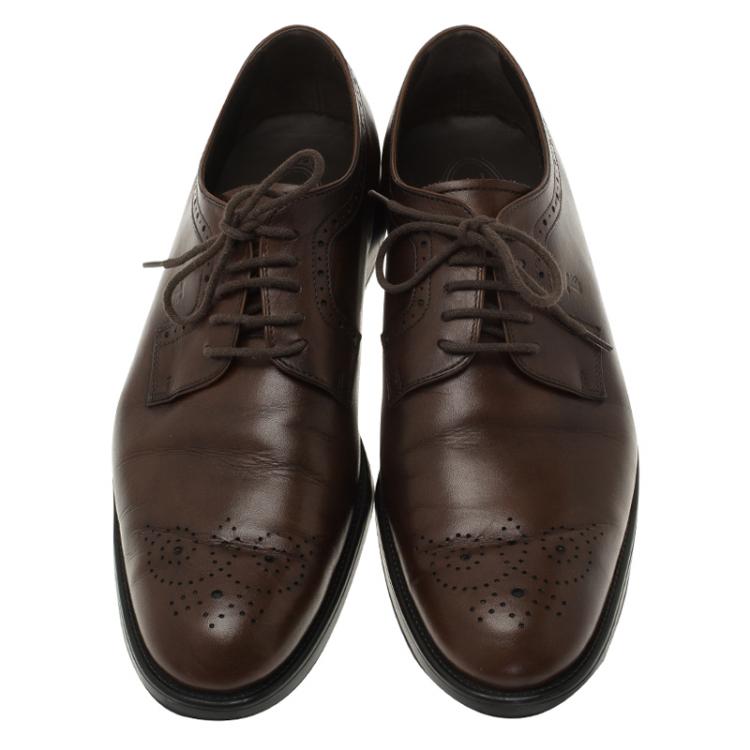 Pre Owned Tod's Brown Leather Brogue Lace Up Oxfords Size 43