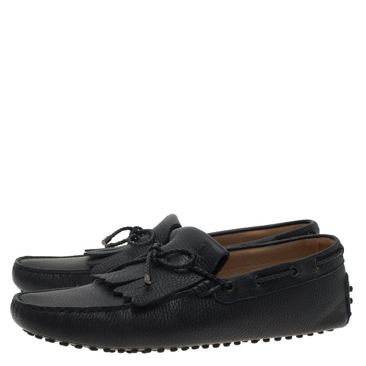 Pre Owned Tod's Black Bow Fringe Loafers Size 42