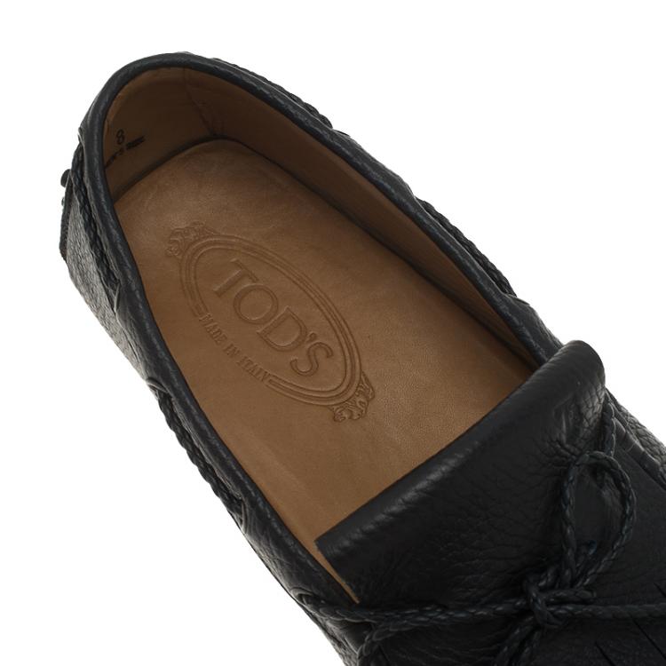 Pre Owned Tod's Black Bow Fringe Loafers Size 42