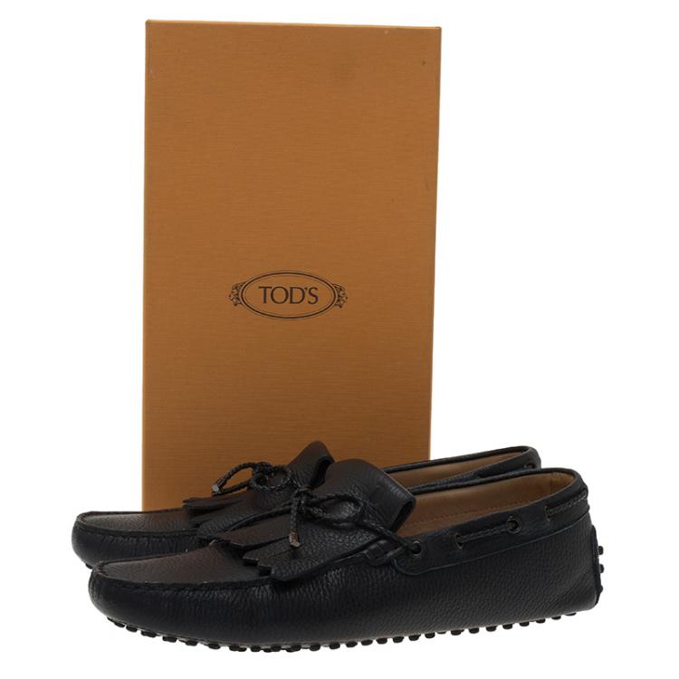 Pre Owned Tod's Black Bow Fringe Loafers Size 42