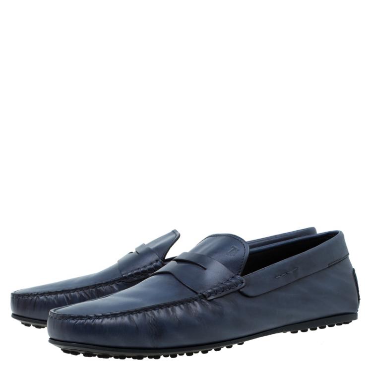 Pre Owned Tod's Navy Blue Leather Penny Loafers Size 45