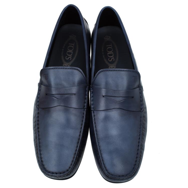 Pre Owned Tod's Navy Blue Leather Penny Loafers Size 45