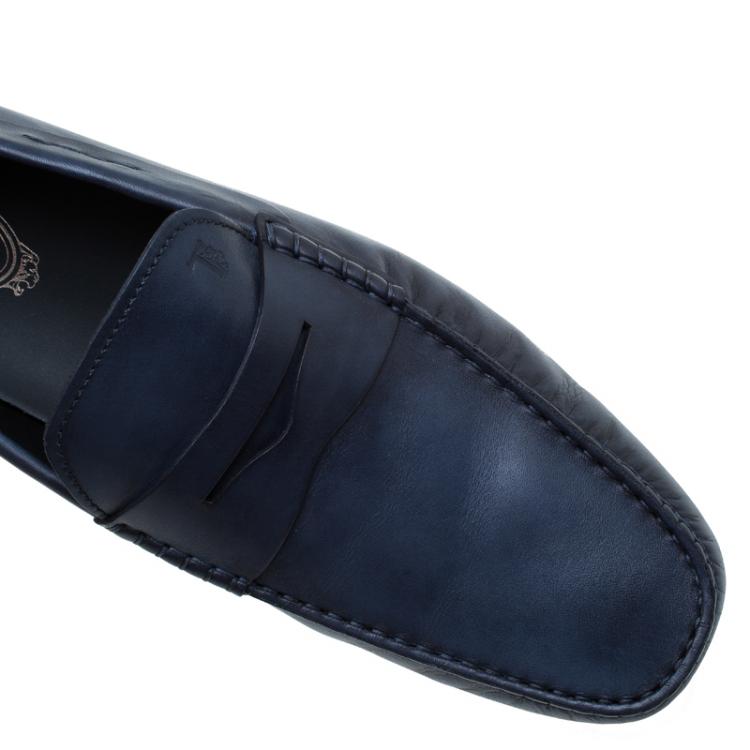 Pre Owned Tod's Navy Blue Leather Penny Loafers Size 45
