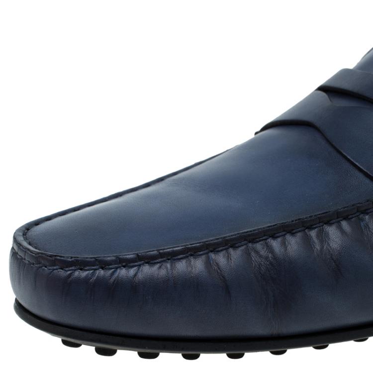 Pre Owned Tod's Navy Blue Leather Penny Loafers Size 45