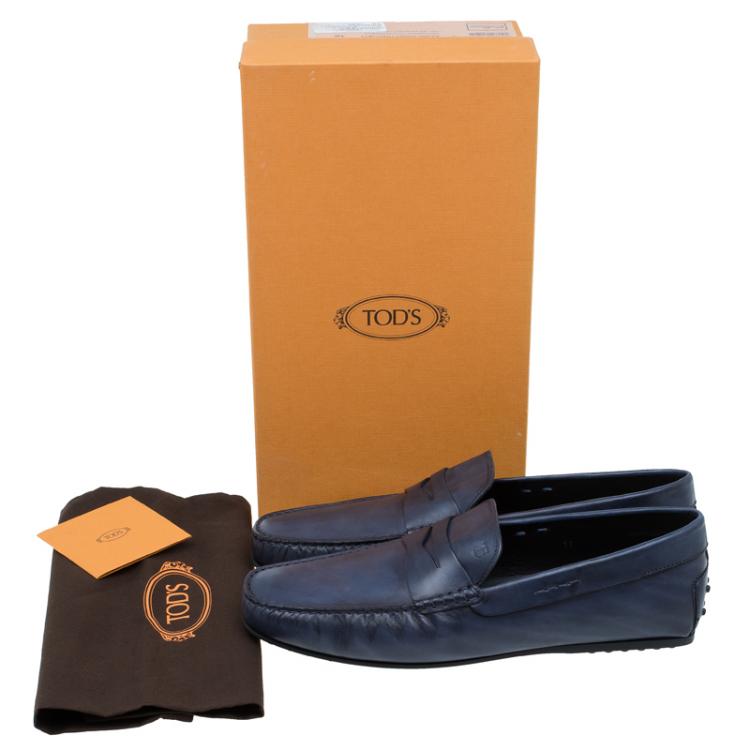 Pre Owned Tod's Navy Blue Leather Penny Loafers Size 45