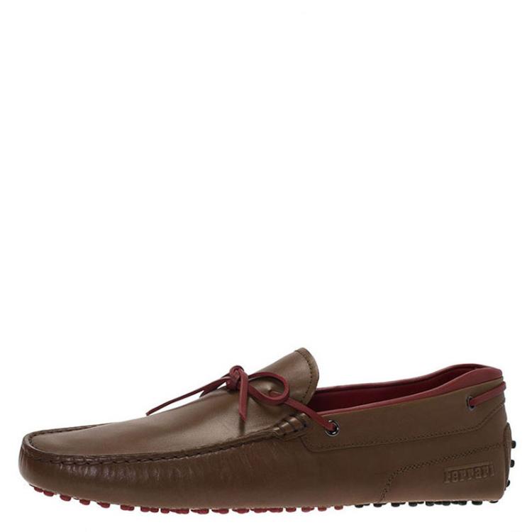 Pre Owned Tod's Brown Leather Bow Loafers Size 45.5