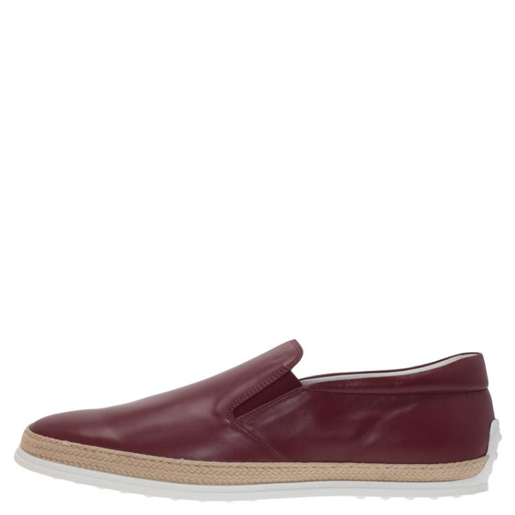 Pre Owned Tod's Burgundy Leather Espadrille Sneakers Size 44.5