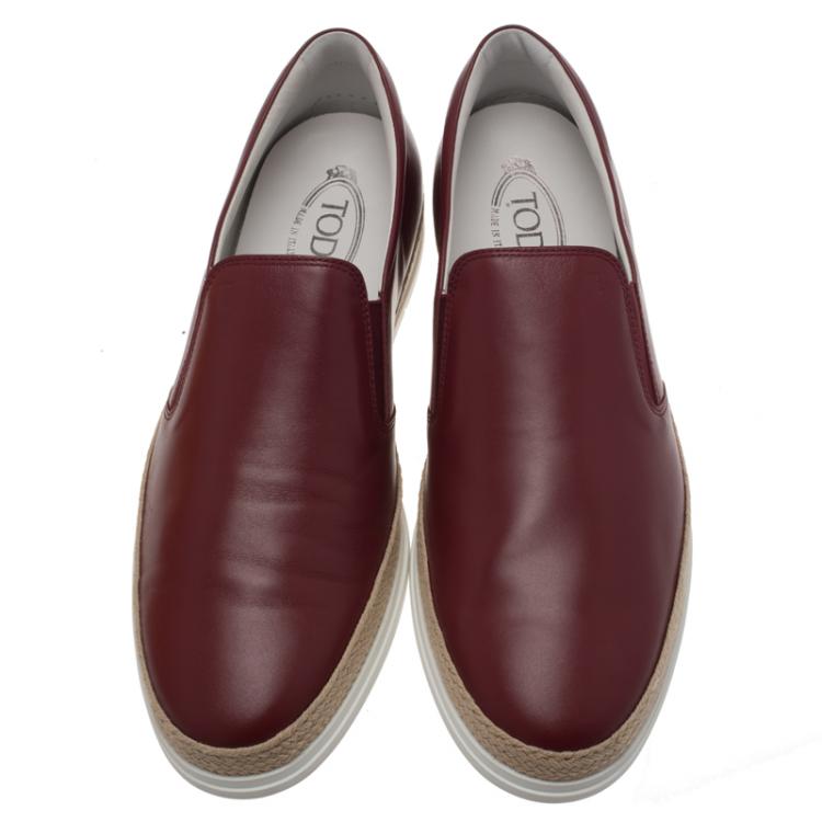 Pre Owned Tod's Burgundy Leather Espadrille Sneakers Size 44.5