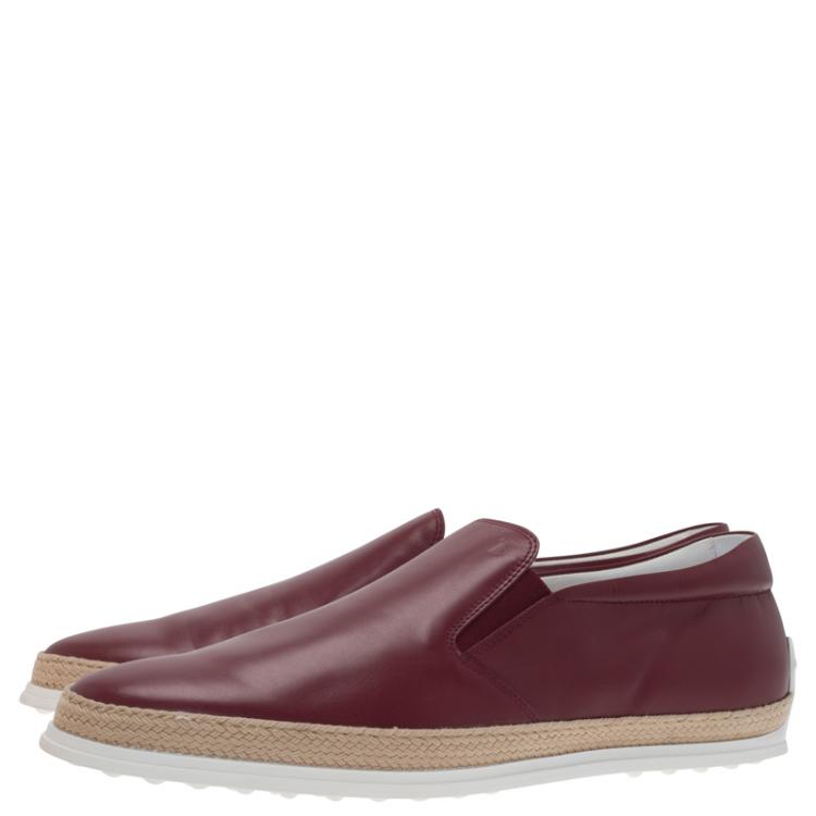 Pre Owned Tod's Burgundy Leather Espadrille Sneakers Size 44.5