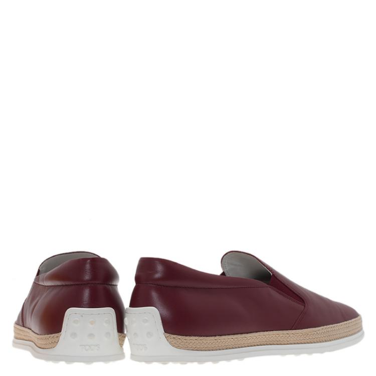 Pre Owned Tod's Burgundy Leather Espadrille Sneakers Size 44.5