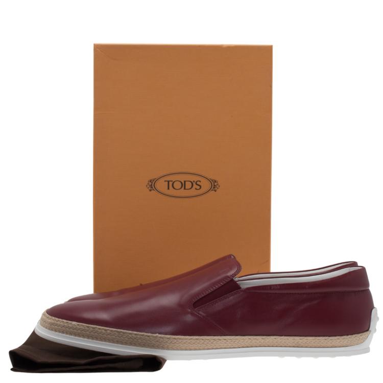 Pre Owned Tod's Burgundy Leather Espadrille Sneakers Size 44.5