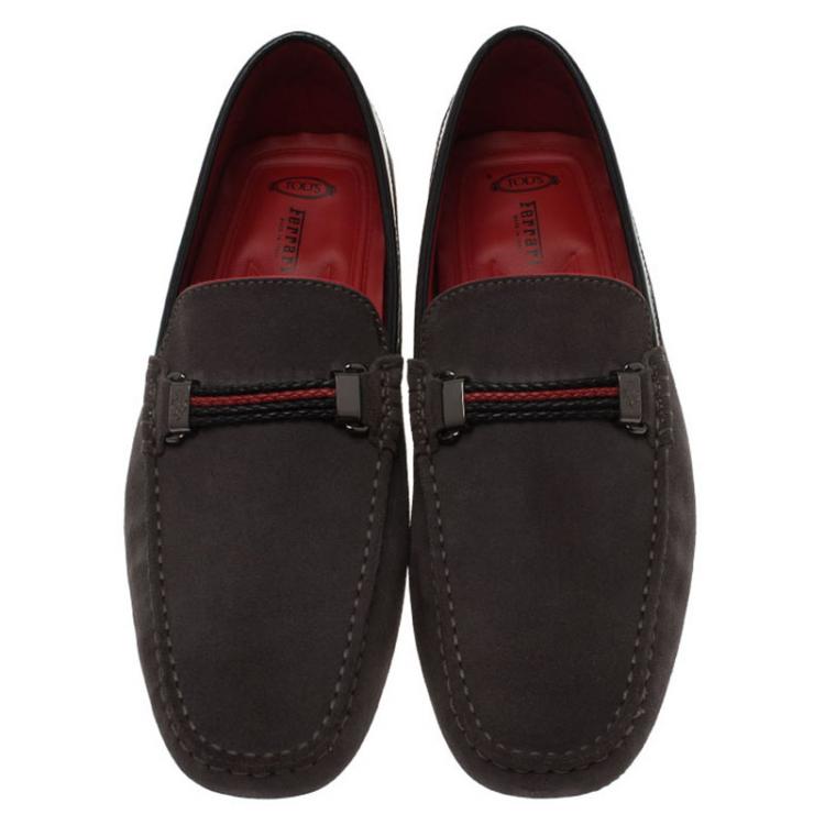 Pre Owned Tod's for Ferrari Grey Suede Loafers Size 41.5