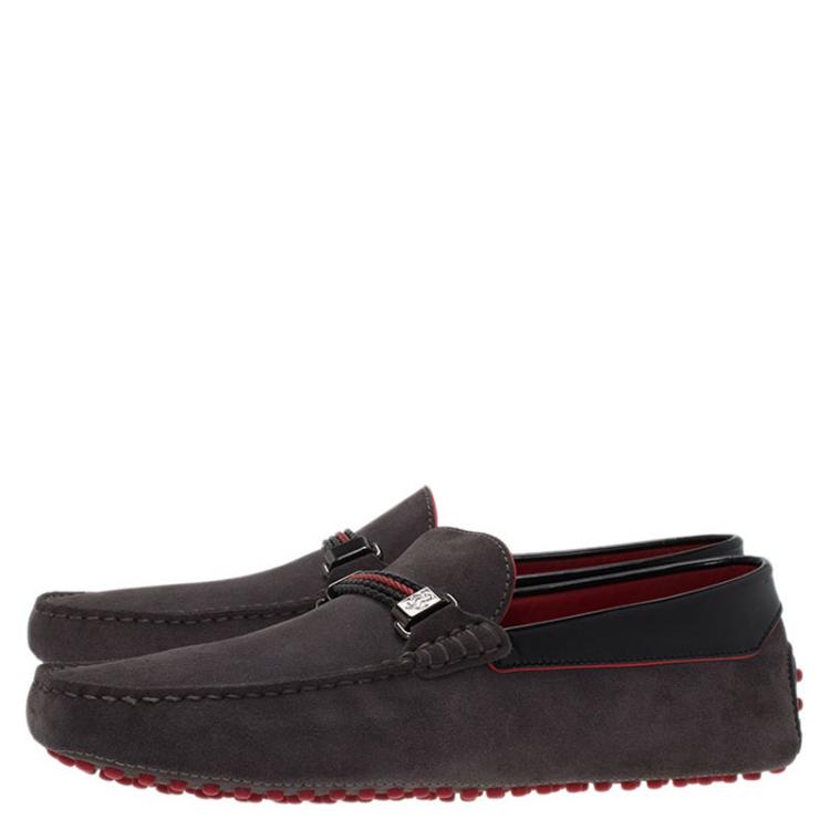 Pre Owned Tod's for Ferrari Grey Suede Loafers Size 41.5