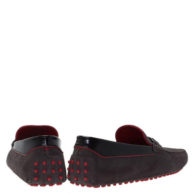 Pre Owned Tod's for Ferrari Grey Suede Loafers Size 41.5