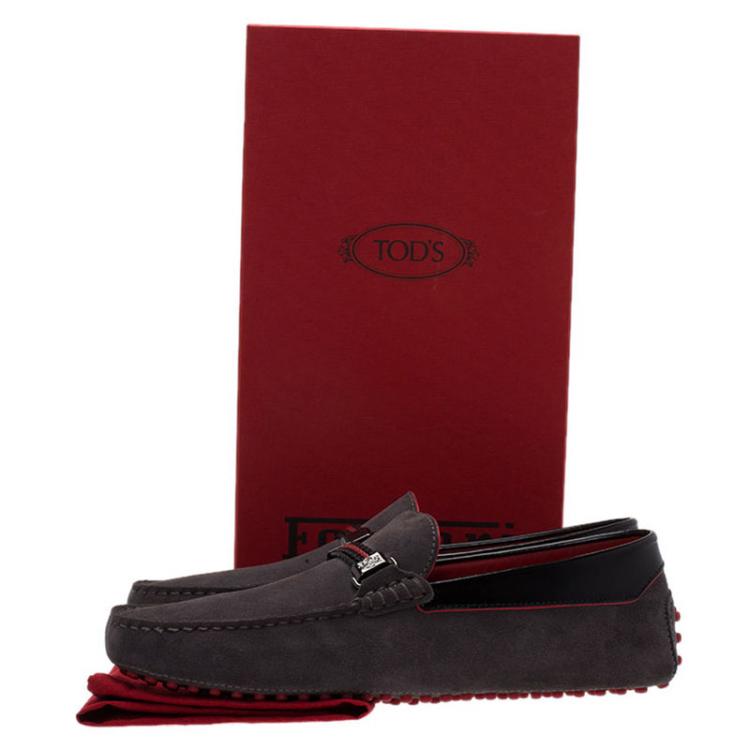 Pre Owned Tod's for Ferrari Grey Suede Loafers Size 41.5