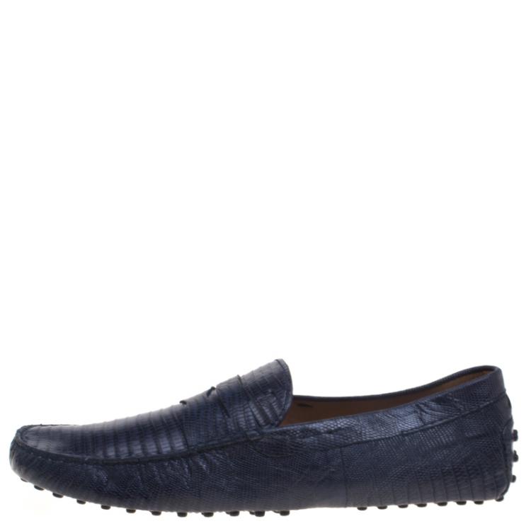 Pre Owned Tod's Spruce Blue Lizard Leather Penny Loafers Size 44