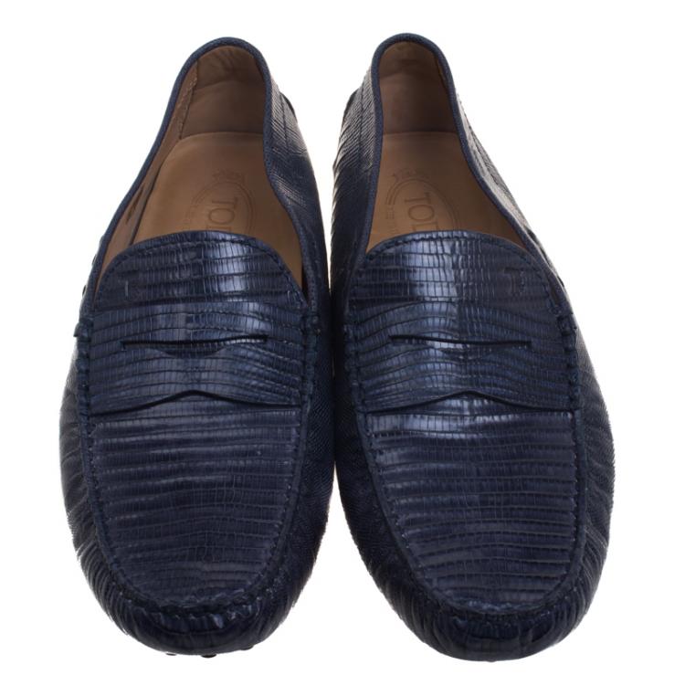 Pre Owned Tod's Spruce Blue Lizard Leather Penny Loafers Size 44