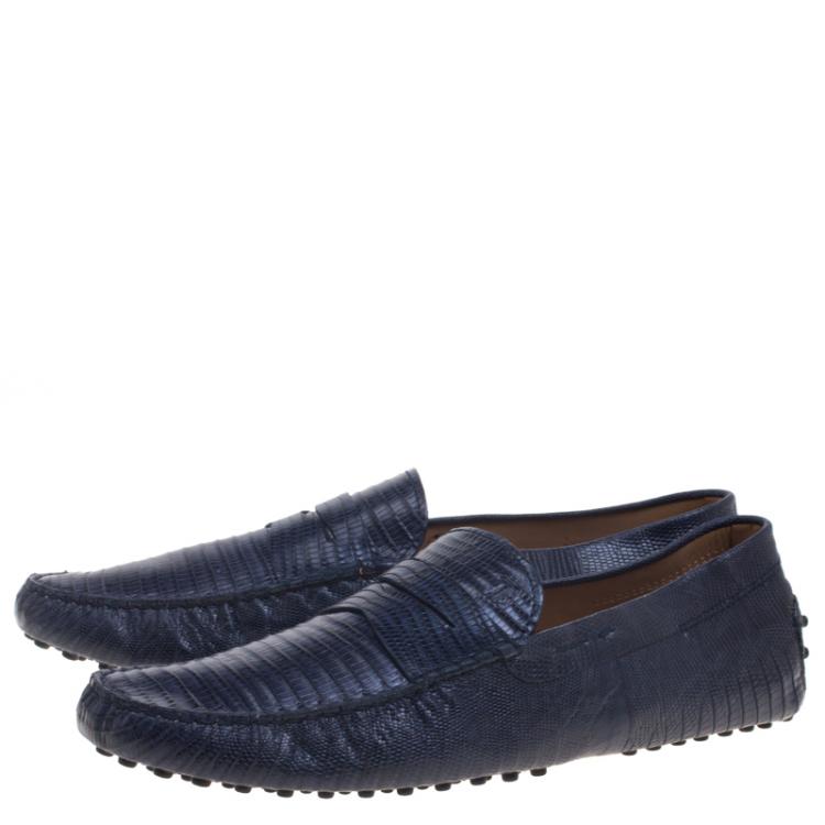 Pre Owned Tod's Spruce Blue Lizard Leather Penny Loafers Size 44