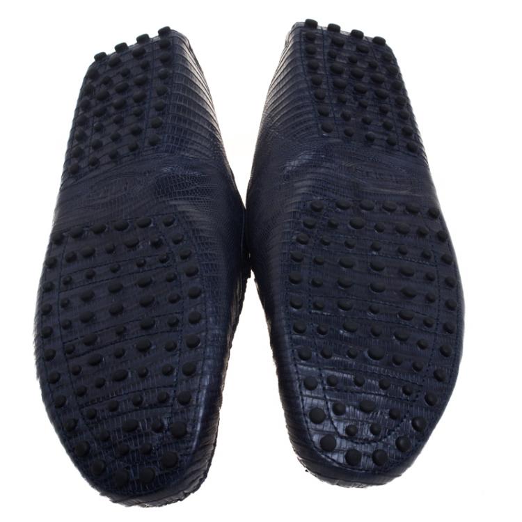 Pre Owned Tod's Spruce Blue Lizard Leather Penny Loafers Size 44