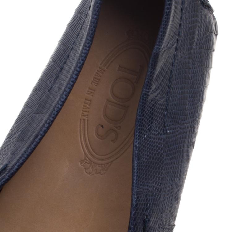 Pre Owned Tod's Spruce Blue Lizard Leather Penny Loafers Size 44
