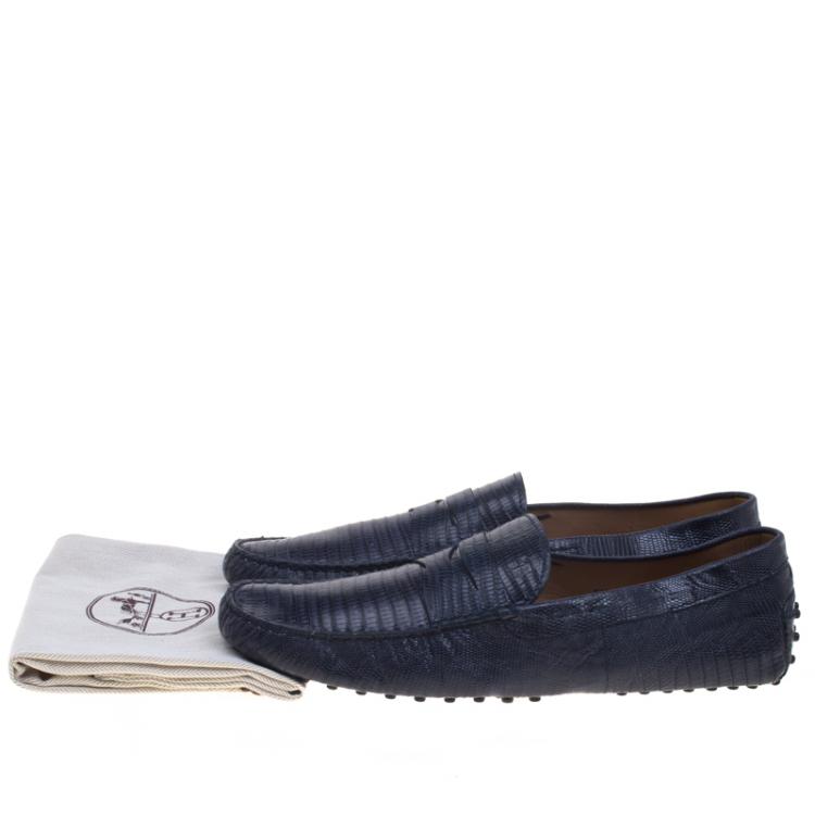 Pre Owned Tod's Spruce Blue Lizard Leather Penny Loafers Size 44