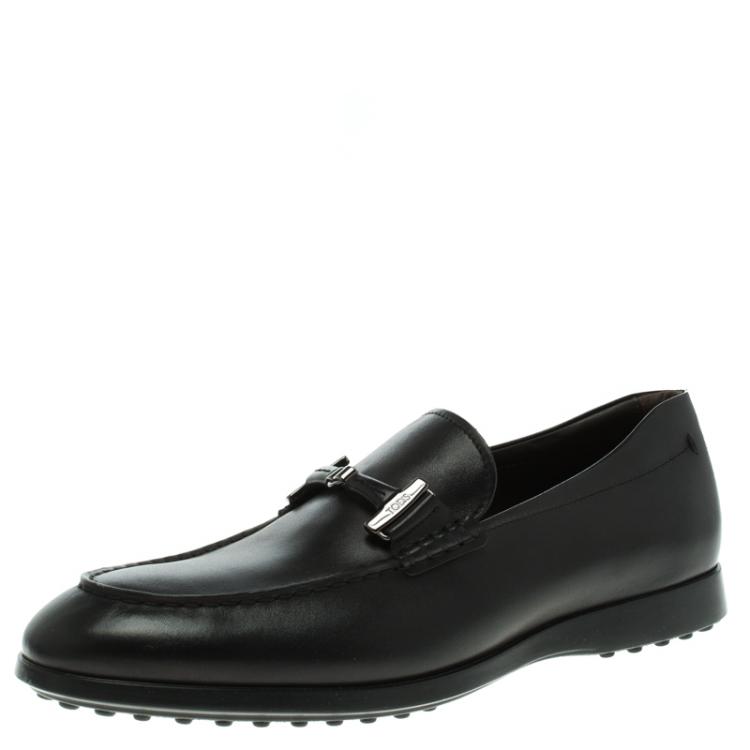 Pre Owned Tod's Black Leather Buckle Loafers Size 41.5