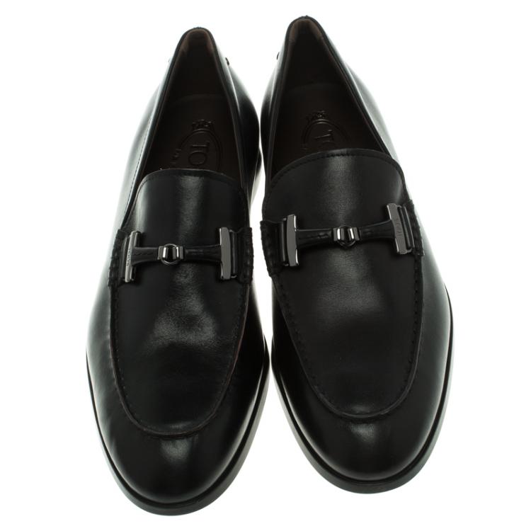 Pre Owned Tod's Black Leather Buckle Loafers Size 41.5