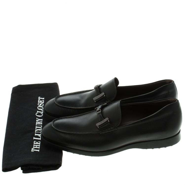 Pre Owned Tod's Black Leather Buckle Loafers Size 41.5