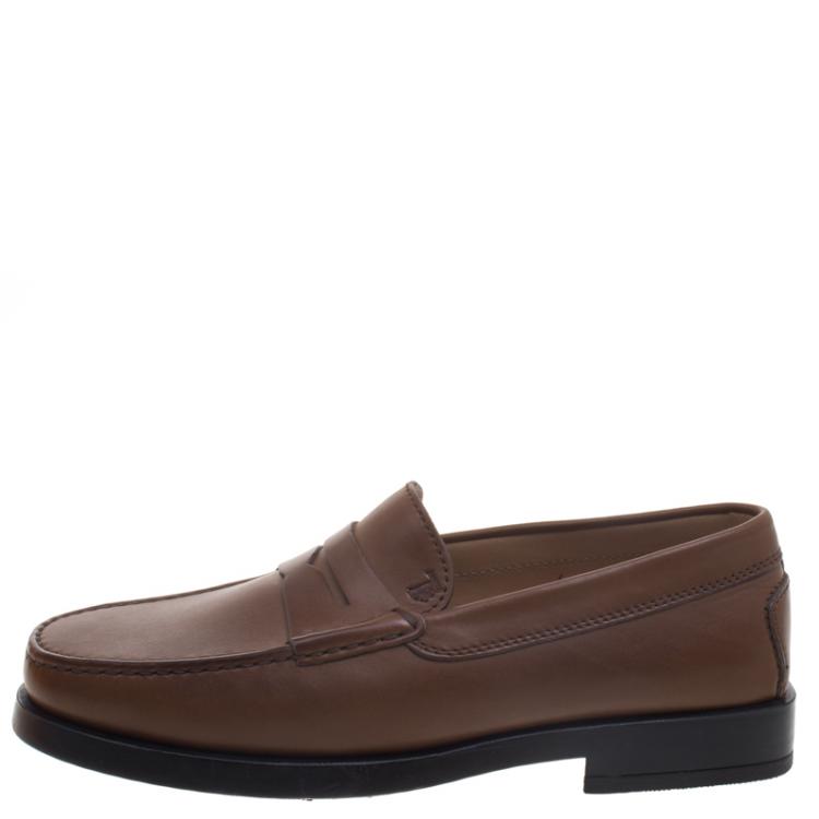 Pre Owned Tod's Brown Leather Penny Loafers Size 39.5
