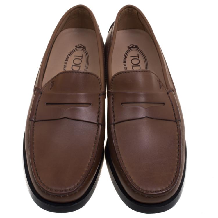Pre Owned Tod's Brown Leather Penny Loafers Size 39.5