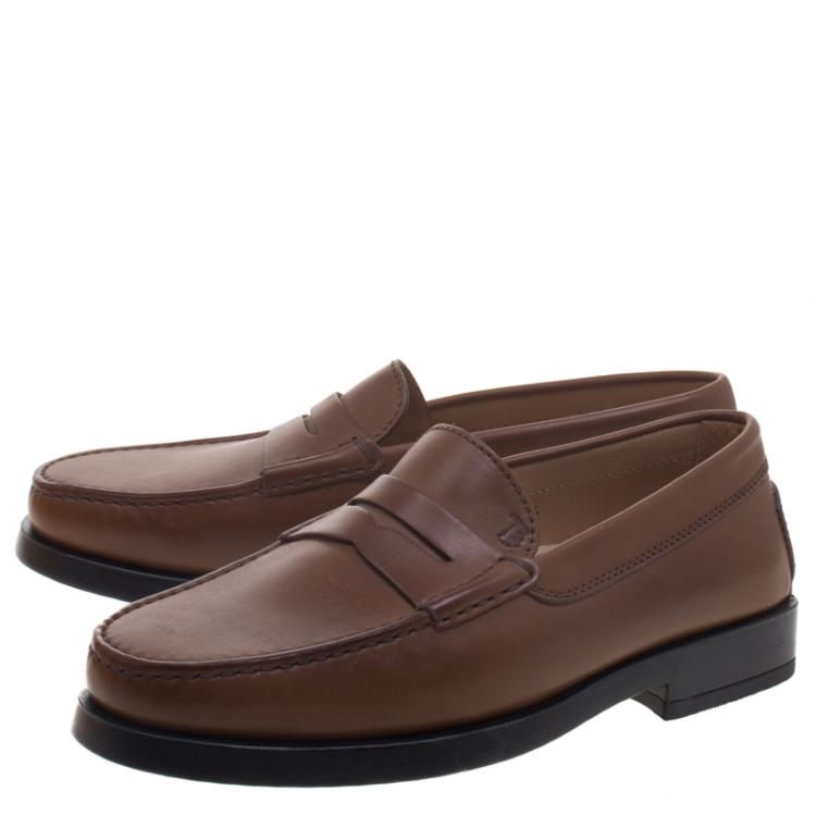 Pre Owned Tod's Brown Leather Penny Loafers Size 39.5