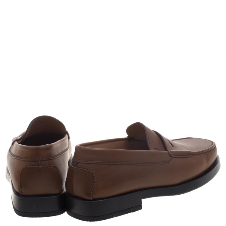Pre Owned Tod's Brown Leather Penny Loafers Size 39.5