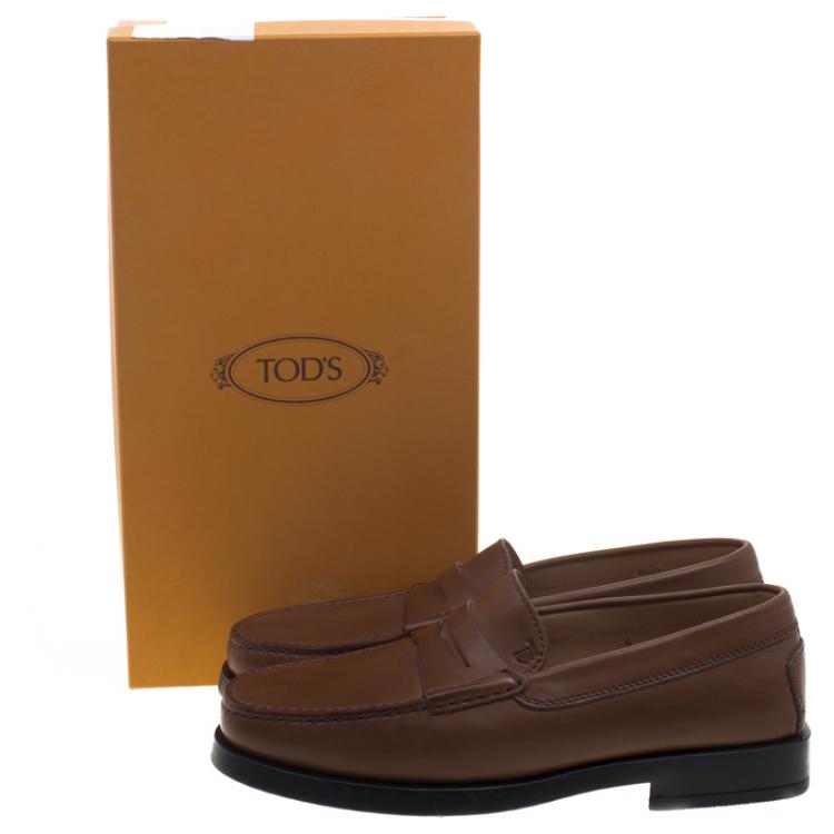 Pre Owned Tod's Brown Leather Penny Loafers Size 39.5