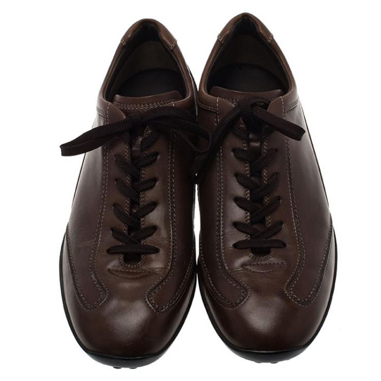 Pre Owned Tod's Brown Leather Owens Lace Up Sneakers Size 43