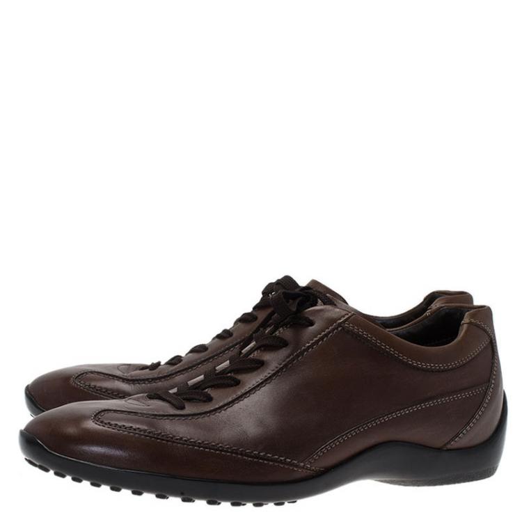 Pre Owned Tod's Brown Leather Owens Lace Up Sneakers Size 43