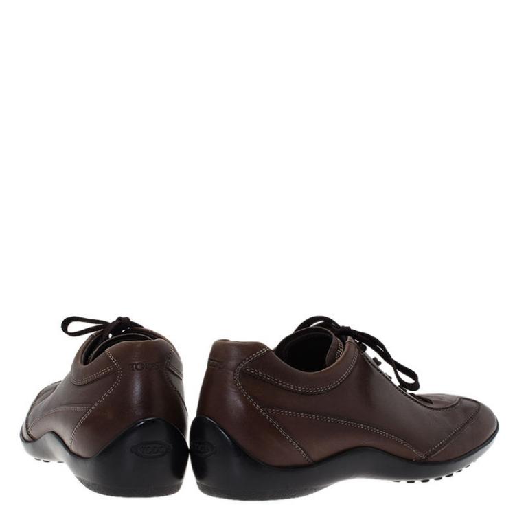 Pre Owned Tod's Brown Leather Owens Lace Up Sneakers Size 43