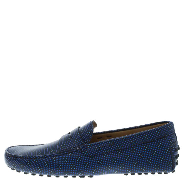 Pre Owned Tod's Blue Printed Leather Loafers Size 41