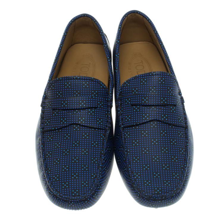 Pre Owned Tod's Blue Printed Leather Loafers Size 41