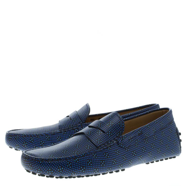 Pre Owned Tod's Blue Printed Leather Loafers Size 41