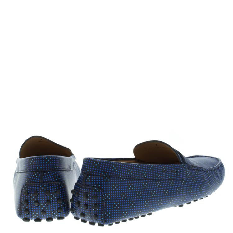 Pre Owned Tod's Blue Printed Leather Loafers Size 41