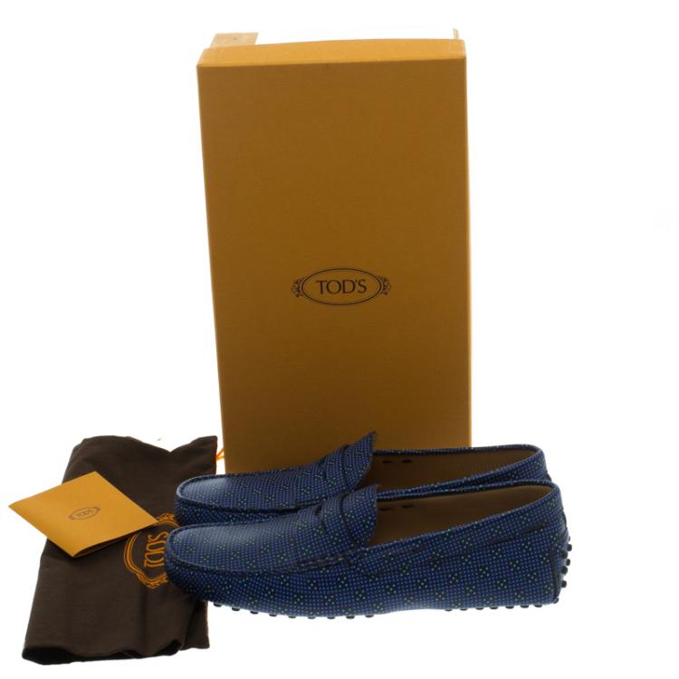 Pre Owned Tod's Blue Printed Leather Loafers Size 41