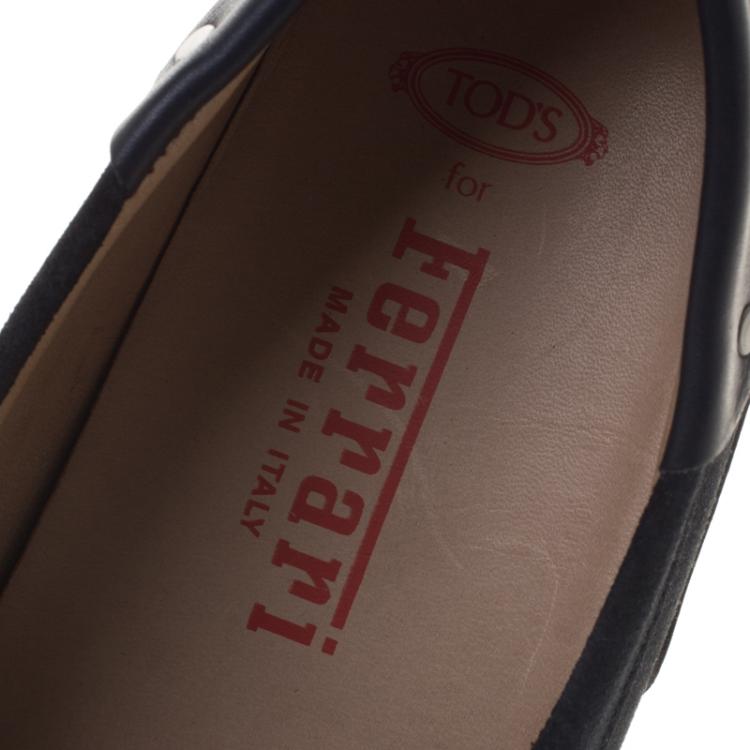 Pre Owned Tod's for Ferrari Two Tone Suede Loafers Size 41 