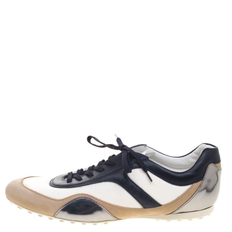 Pre Owned Tod's Tricolor Leather And Canvas Sneakers Size 45.5
