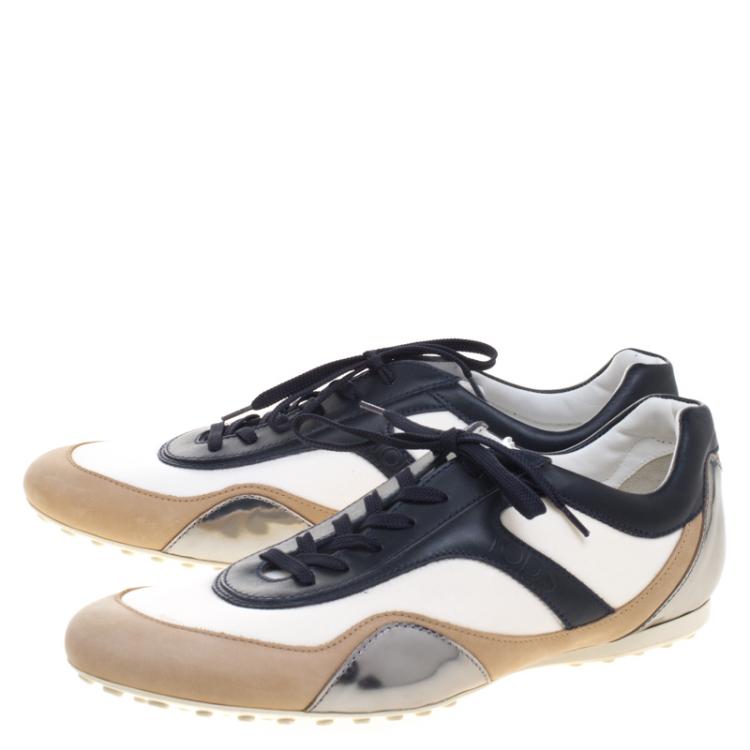 Pre Owned Tod's Tricolor Leather And Canvas Sneakers Size 45.5