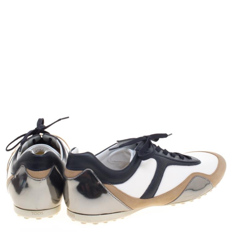 Pre Owned Tod's Tricolor Leather And Canvas Sneakers Size 45.5