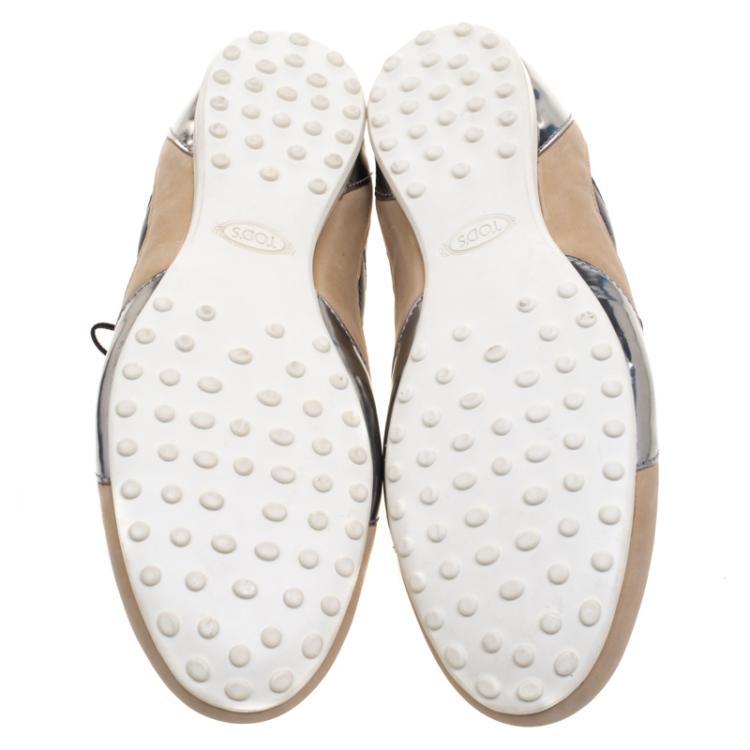 Pre Owned Tod's Tricolor Leather And Canvas Sneakers Size 45.5
