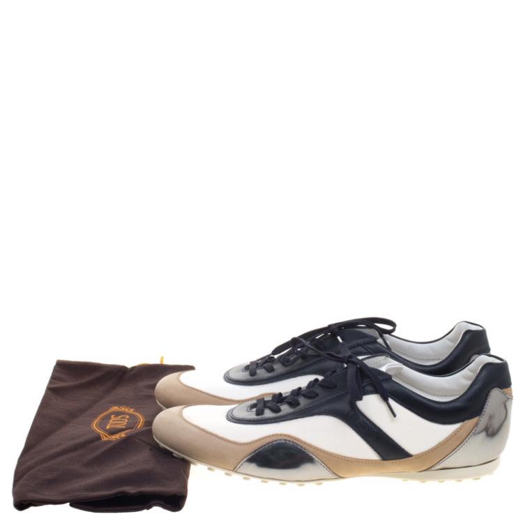 Pre Owned Tod's Tricolor Leather And Canvas Sneakers Size 45.5