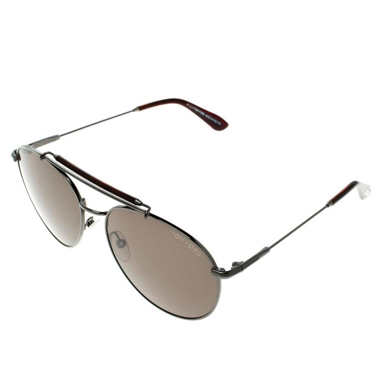 Pre Owned Tom Ford Brown TF 338 Colin Aviator Sunglasses 