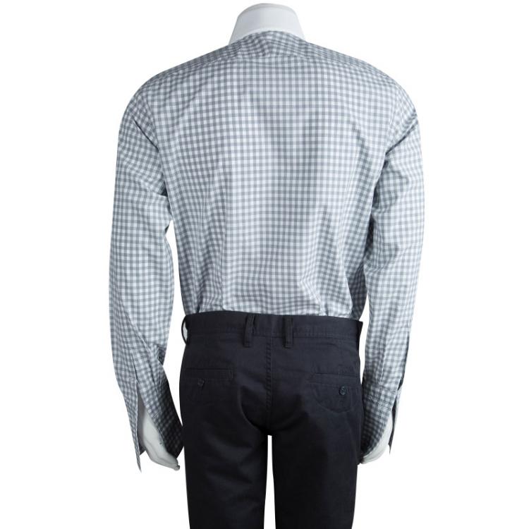 Pre Owned Tom Ford Grey Contrast Collar Gingham Checked Cotton Shirt L